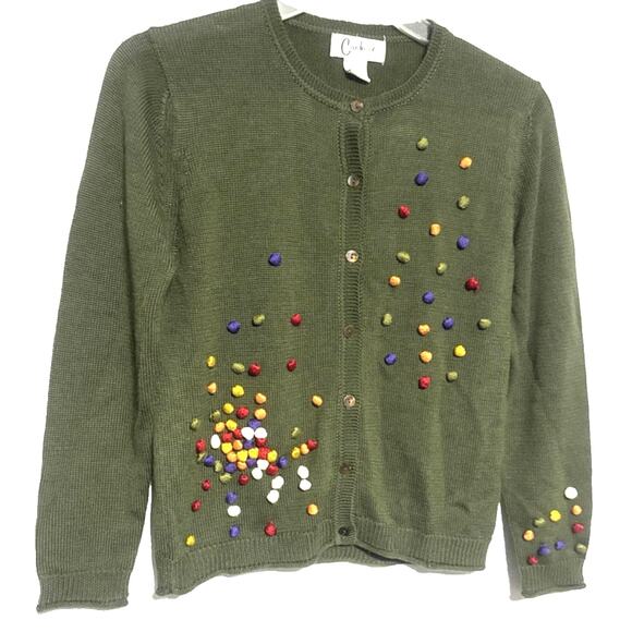 Carducci VTG Green Embellished Cardigan Sweater Medium Teacher Holiday Christmas - Picture 1 of 5